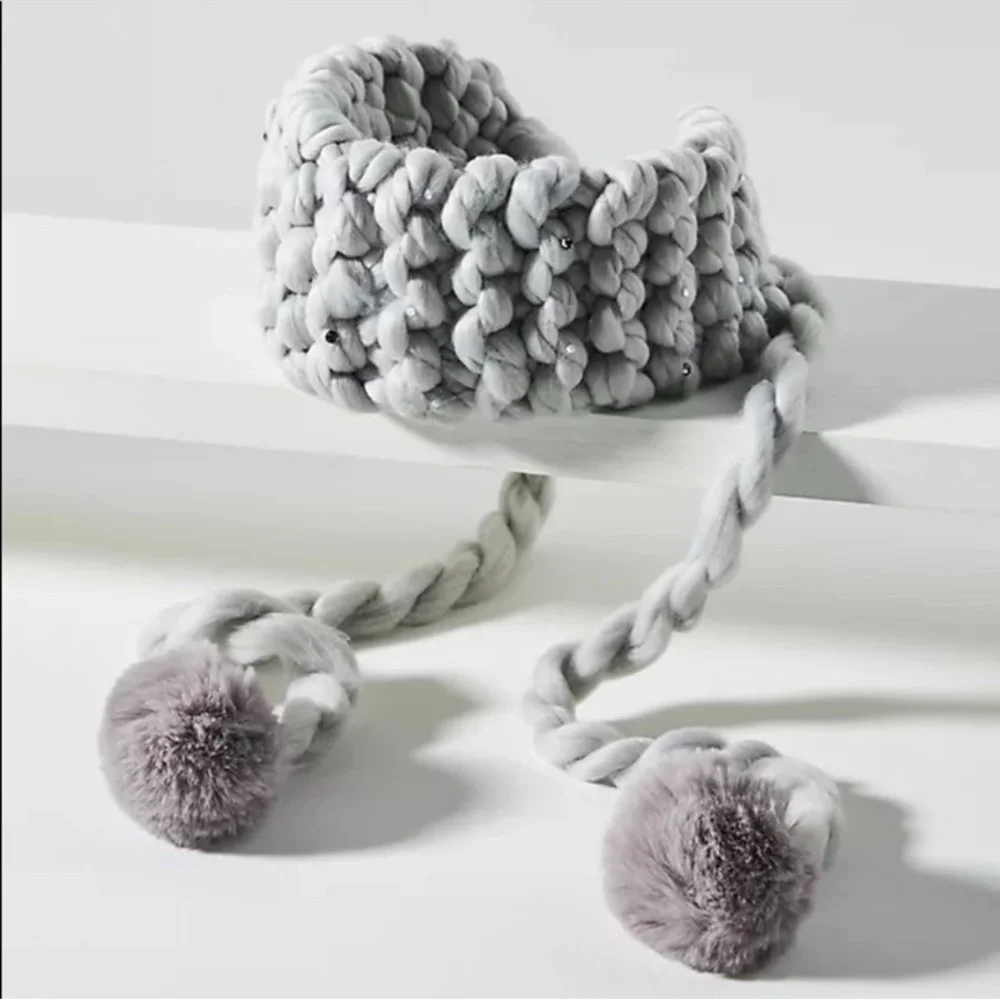 Anthropologie Chunky Knit Embellished Ear Warmer - Gray